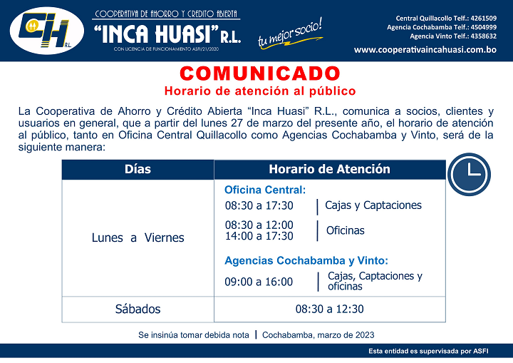Horario de Atención 2023